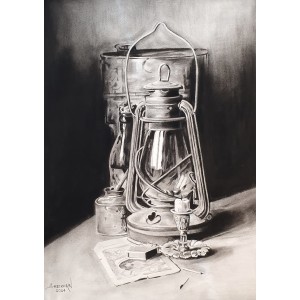 Khalid Sheikhein, 18 x 25 Inch, Charcoal on Paper, Still Life Painting, AC-KDSH-002
